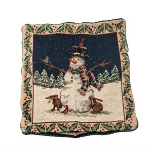 Christmas Tapestry Decorative Throw Pillow Cover Zip up Case Snowman Home Décor